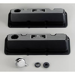 Ford Racing Aluminum Valve Covers, Valve Covers, Stock Height, Cast Aluminum, Black Wrinkle, Ribbed with Ford Racing Logo, Ford, Pair