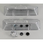 Ford Racing Aluminum Valve Covers, Valve Covers, Stock Height, Cast Aluminum, Polished, Ribbed with Cobra Logo, Ford, Big Block FE, Pair