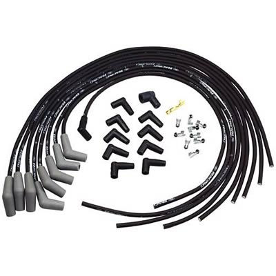 Ford Racing Spark Plug Wire Sets, Spark Plug Wires, Spiral Wound, 9mm, Black, 45 Degree Boots, Ford, V8, Set