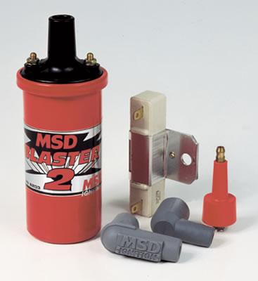 MSD Blaster 2 Ignition Coils, Ignition Coil, Blaster 2, Canister, Round, Oil Filled, Red, 45,000 V, Each