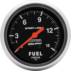 2 5/8" Sport Comp Mechanical 15psi Fuel Pressure Gauge
